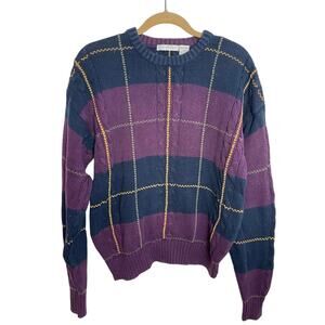 VTG 90's Mens Sweater Purple Striped Poetcore Knit Pullover Crewneck Size Medium